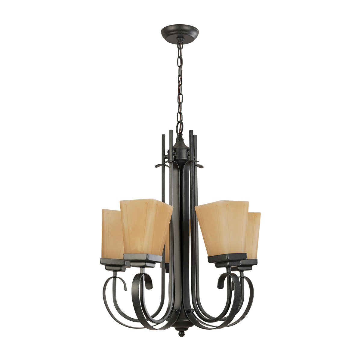 C1084-5-Candil suspendido de acero forjado estilo rustico de 5 luces.