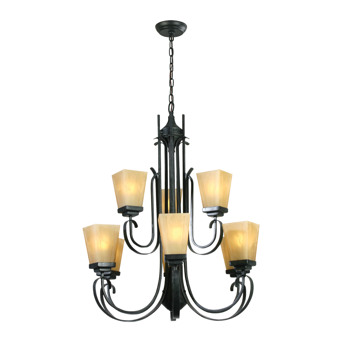 C1086-3+6-Candil grande de acero forjado de 9 luces perfecto para recibidores, comedores o escaleras.