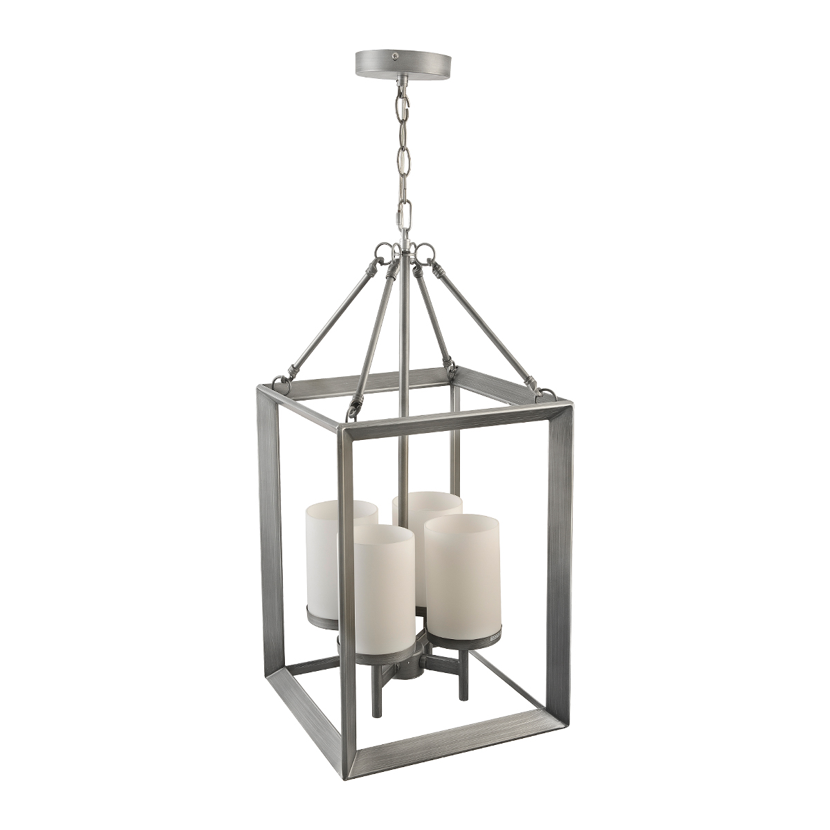 C2031-4/GR-Lámpara colgante tipo jaula de acero terminado plata.