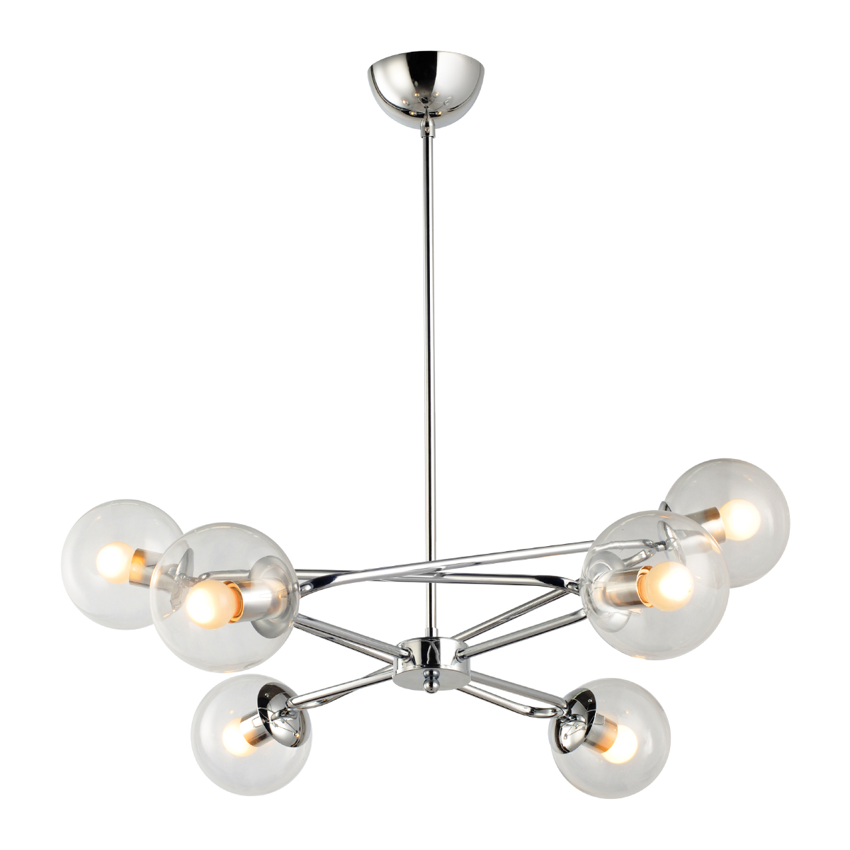 C2038-6/CR-Lámpara colgante para techo estilo atomo de 6 luces terminado cromo.