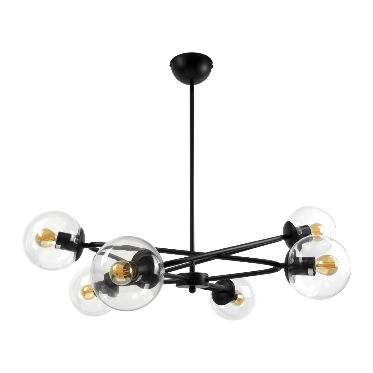 C2038-6/NE-Lámpara tipo atomo con 6 esferas de estructura color negro.