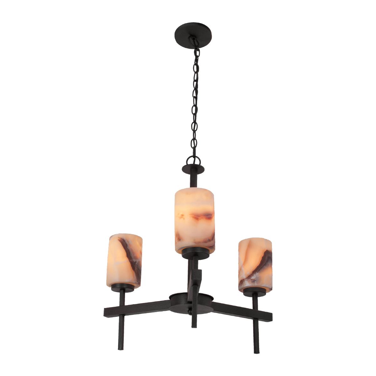 CCF023/ONIX-Lámpara candil de tres luces, estilo rustico con pantallas de onix.