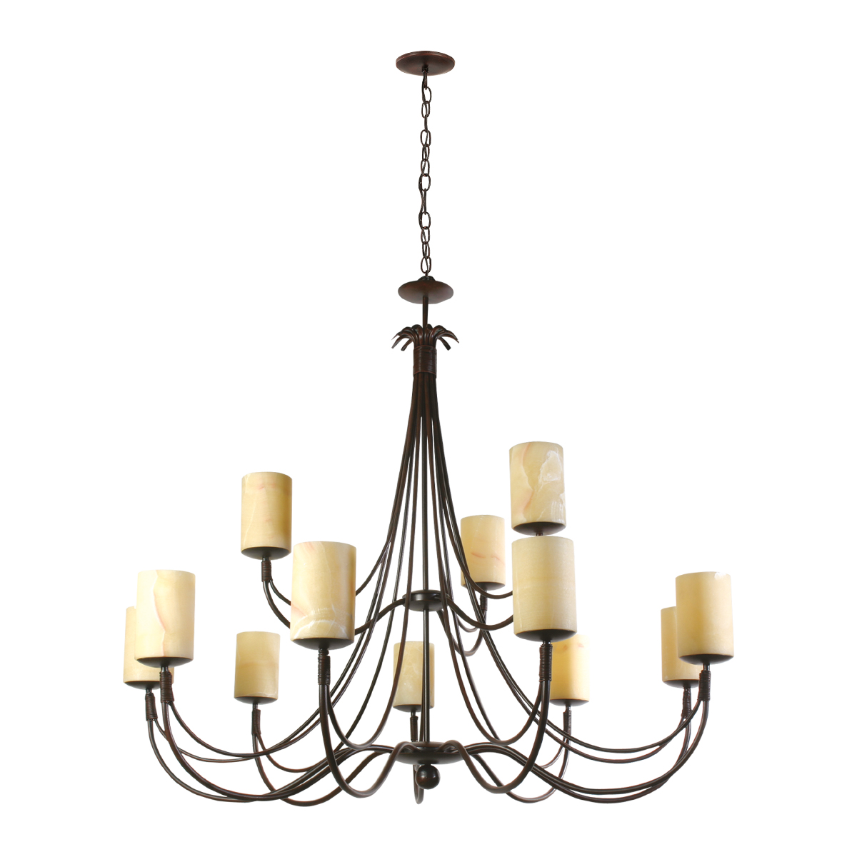 CFI12L/ONIX/O-Candil espectacular grande de 12 luces color oxido con pantallas de onix natural.