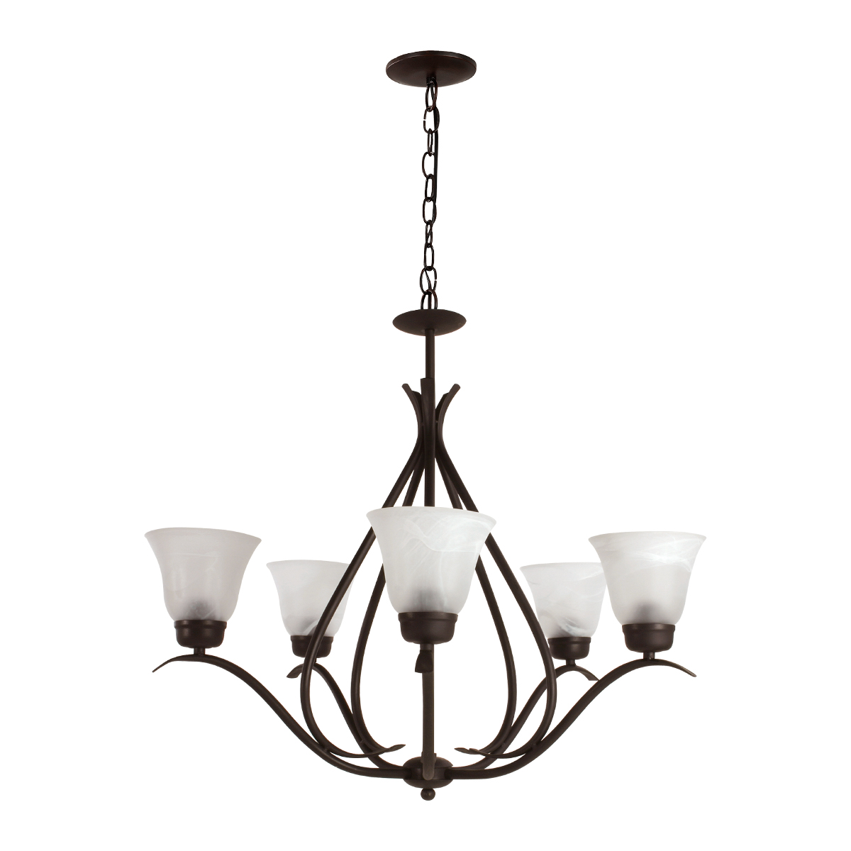 CFK5L/O-Lámpara candil de 5 luces de color oxido y pantallas de cristal.