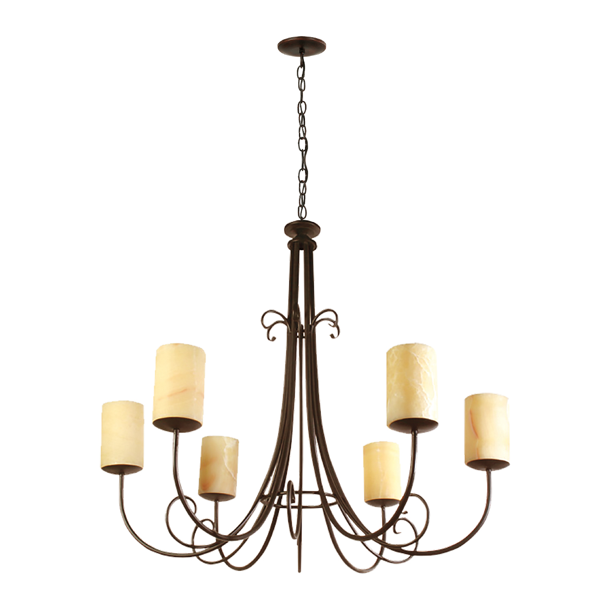 CFW6L/ONIX/O-Candil de 6 luces, material acero y pantallas de onix natural.