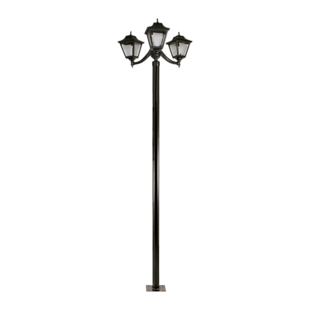 PE1702N-Poste y 3 faroles color negro.
